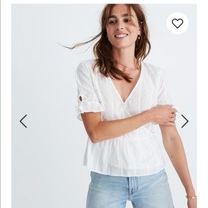 NWT Madewell Tie-Sleeve Wrap Top in Swiss Dot